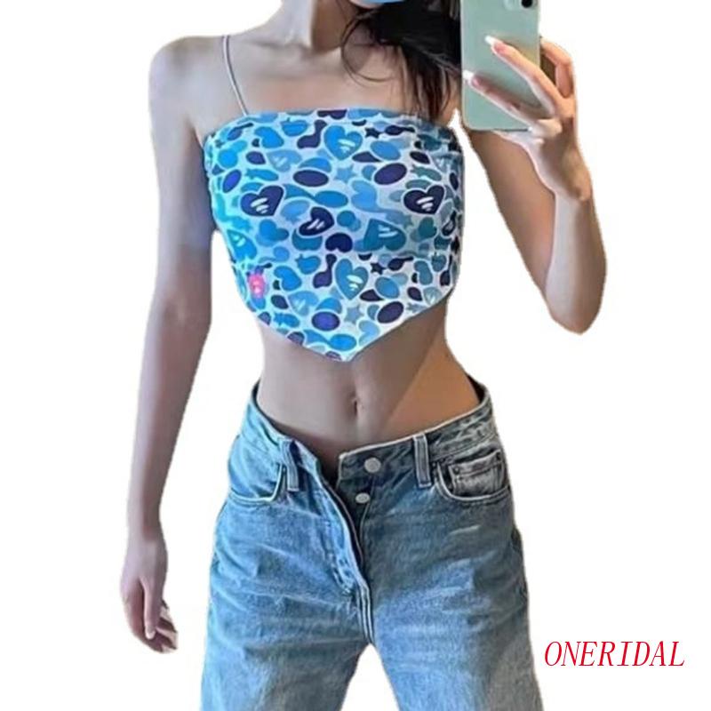 Áo Thun Hai Dây Dáng Ngắn In Họa Tiết Vintage Thời Trang Mùa Hè Cho Nữ Y2k
