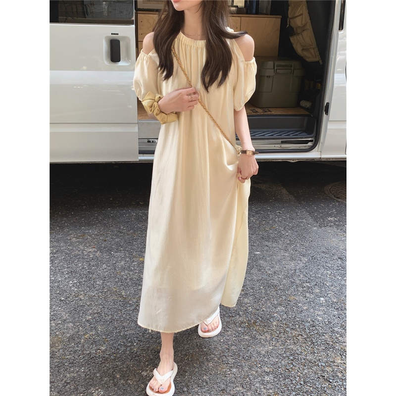 Đầm chiffon Dài Tay Ngắn Dáng Rộng Trễ Vai Phong Cách Hàn Quốc Xinh Xắn Cho Nữ