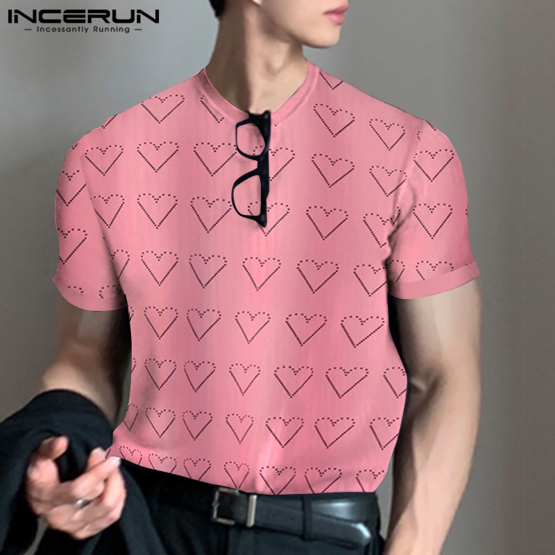 INCERUN Áo Thun Ngắn Tay Cổ Tròn Thời Trang Dành Cho Nam
