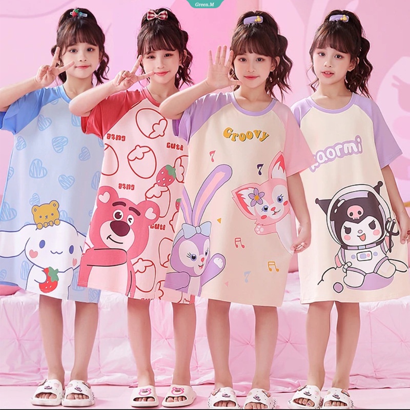 SANRIO Bộ Đồ Ngủ Pijama Tay Ngắn Màu Đỏ Hình Cinnamoroll Melody Dễ Thương Thoải Mái Cho Bé Gái