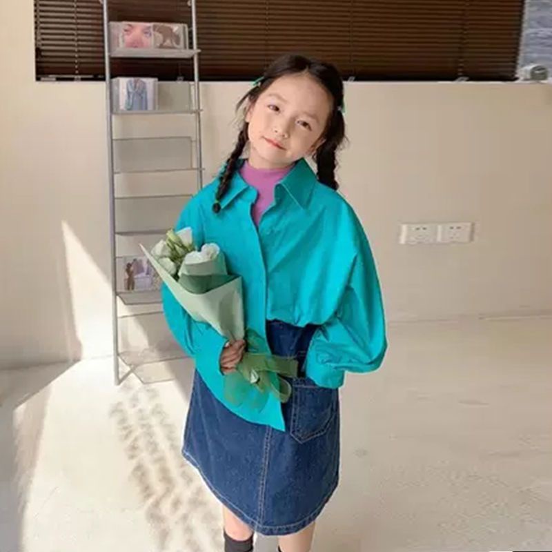 Áo Sơ Mi Màu Trơn Thời Trang Hàn Quốc 2023 Dễ Phối Đồ Cho Bé Gái 2023