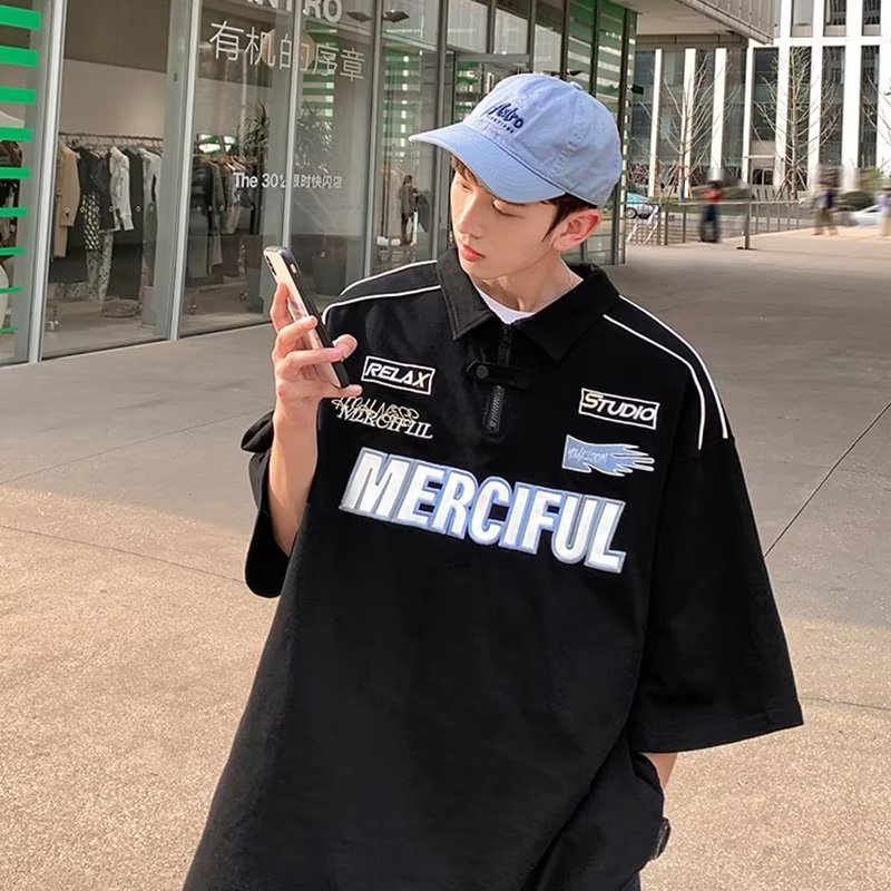 Áo polo Cotton Ngắn Tay Thêu Chữ Thời Trang Hàn Quốc 2023