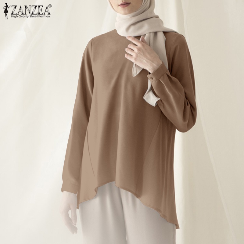 Zanzea Áo Sơ Mi Nữ Dài Tay Cổ Tròn Form Dài Rộng Thời Trang
