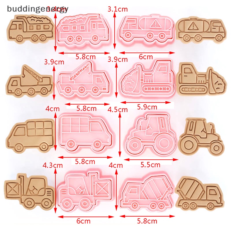 {BUDDI} Set 8 Khuôn Cắt Bánh Quy Bằng Nhựa Hình Xe Tải Hoạt Hình 3D {BUDDI {BUDDI}