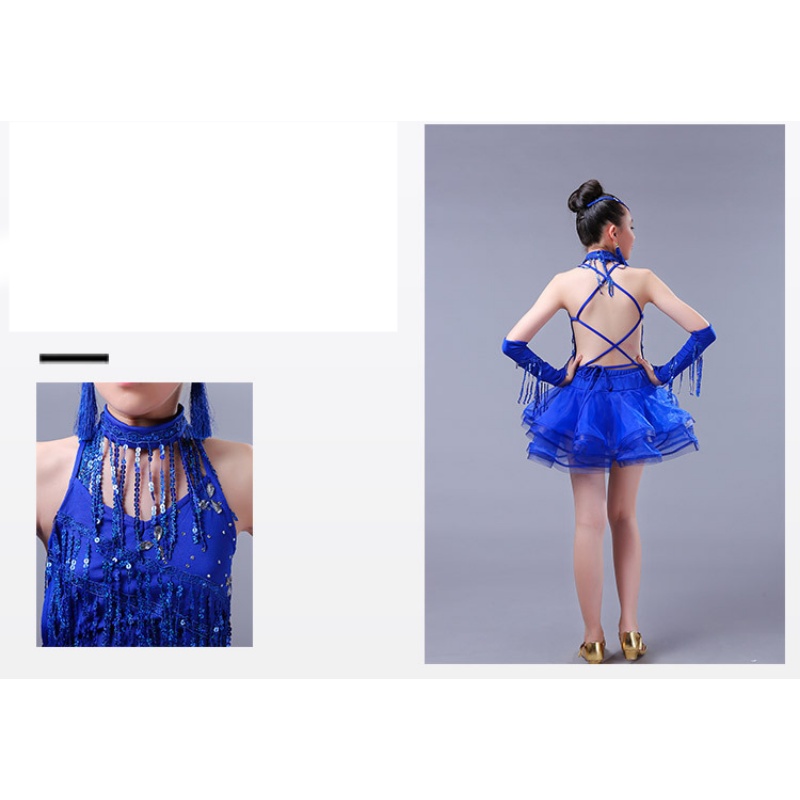 Đầm Khiêu Vũ Tua Rua Đính Kim Sa Salsa Samba Dành Cho Bé Gái