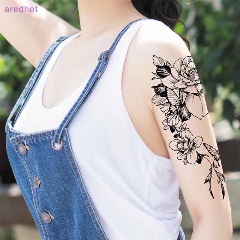 Hình Xăm Dán Tạm Thời Chống Nước Họa Tiết Hoa Trắng Đen Mới