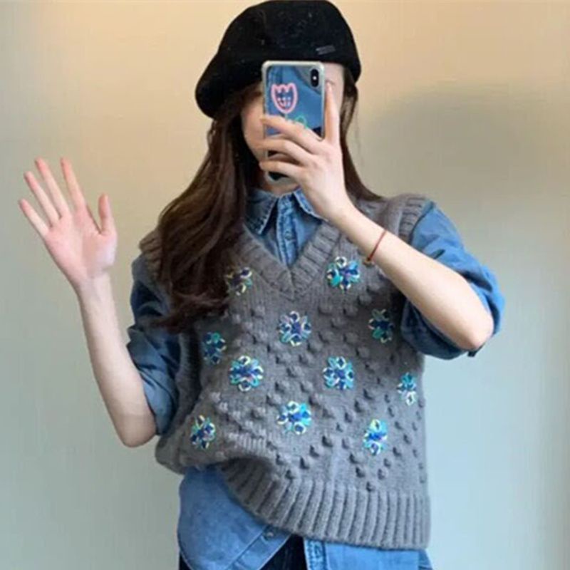 Áo Dệt Kim Sát Nách Dáng Rộng Kiểu Vintage Hàn Quốc Cá Tính Cho Nữ