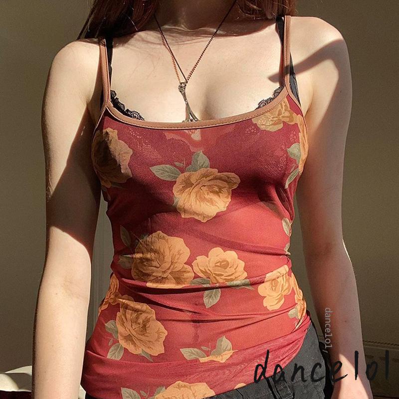 Áo Dây Lưới Cổ Vuông In Họa Tiết Hoa Cổ Điển Dành Cho Nữ Nhảy Múa1O1