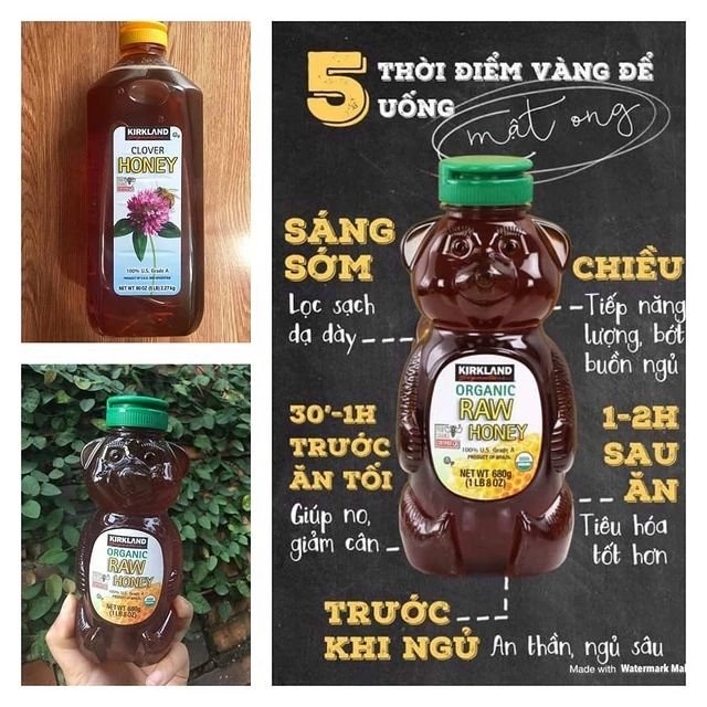 Mật ong nguyên chất Kirkland Organic Honey tăng cường sức khỏe 680g Quà Tặng Mẹ