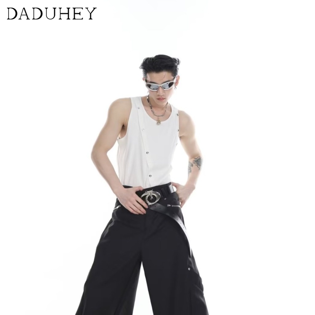 DaDuHey 2023 New Fashionable Metal Rivet Design Sports Vest Men's Hong Kong Style Versatile Large Size Knitted Sleeveless T-shirt
