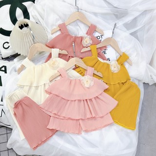 -Bộ Hai dây quần tăm cho bé gái siêu xinh chất liệu Chiffon cho bé từ 7-23kg