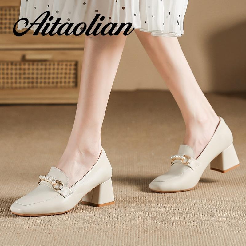 Giày Cao Gót 6cm Da Thật Mũi Vuông Phong Cách retro Anh Quốc Cho Nữ Mềm