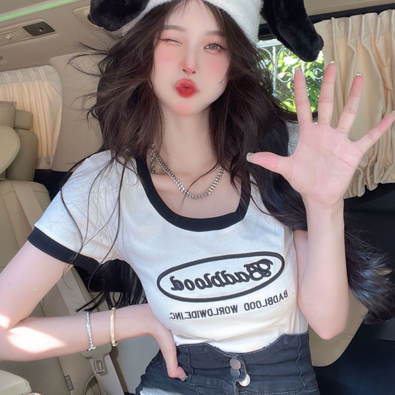 Áo Thun Ngắn Tay Màu Sắc Tương Phản Thời Trang Mùa Hè Cho Nữ