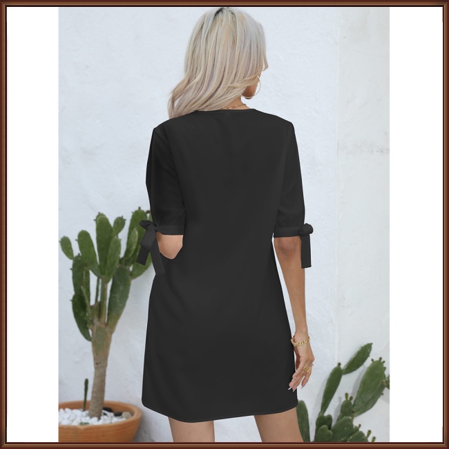 Đầm Tay Ngắn Cổ Chữ V Màu Trơn Thời Trang Dành Cho Nữ