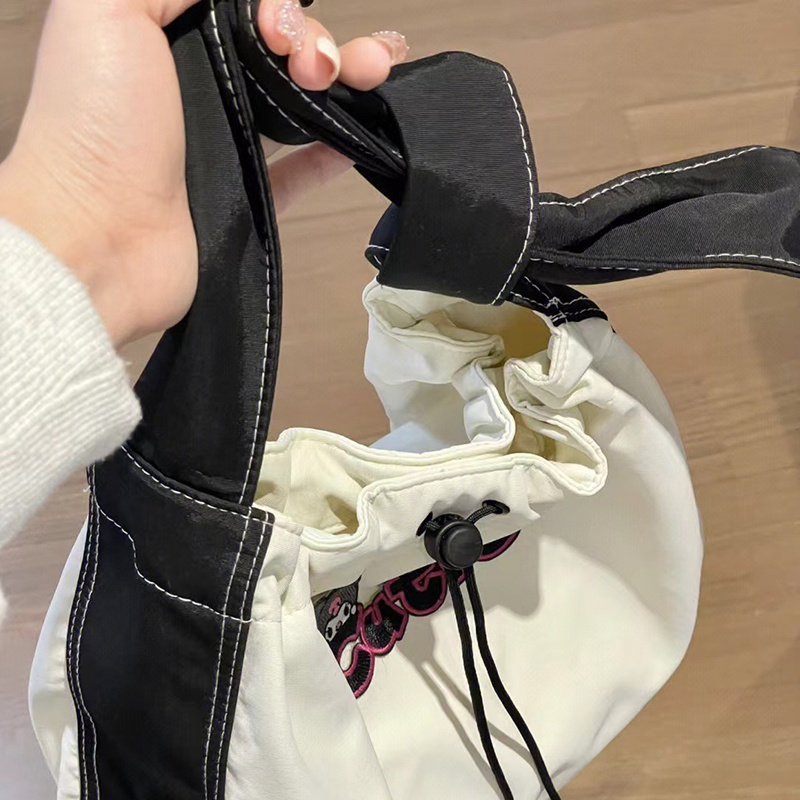 Túi tote Vải canvas Đeo Vai Dây Rút Màu Sắc Tương Phản Sức Chứa Lớn Dễ Phối Đồ Cho Nữ