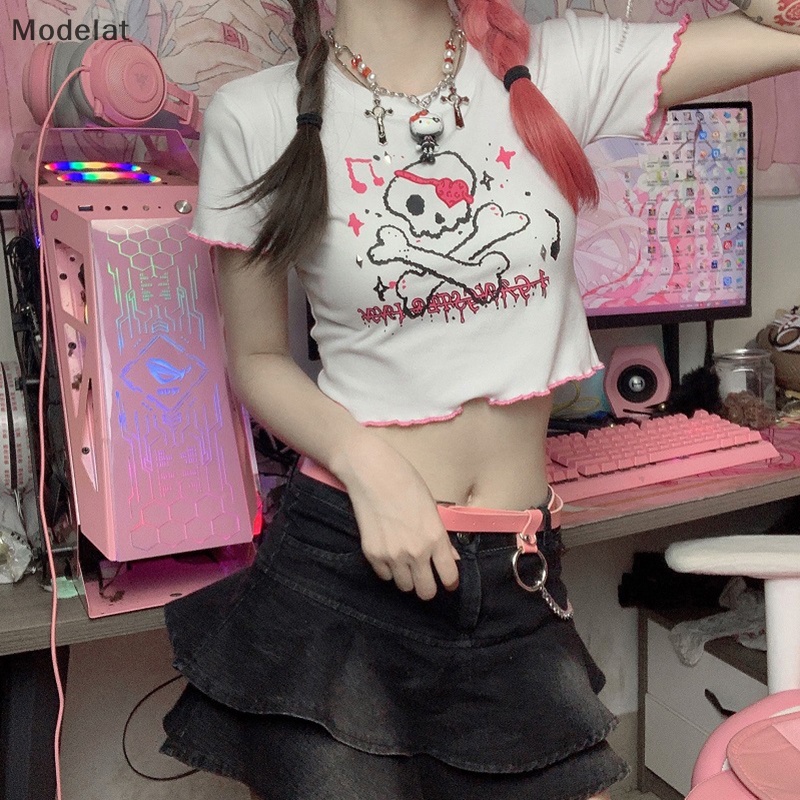 Áo Thun Crop Top Tay Ngắn Cổ Tròn In Họa Tiết Hoạt Hình Phong Cách Harajuku Thời Trang Mùa Hè Cho Nữ