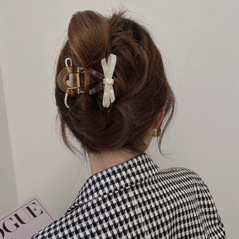 Kẹp Tóc Càng Cua Bằng Acrylic Đính Nơ Màu Be Xám Họa Tiết Hình Học Thanh Lịch Thời Trang Phong Cách Hàn Quốc Cho Nữ dreamdiary