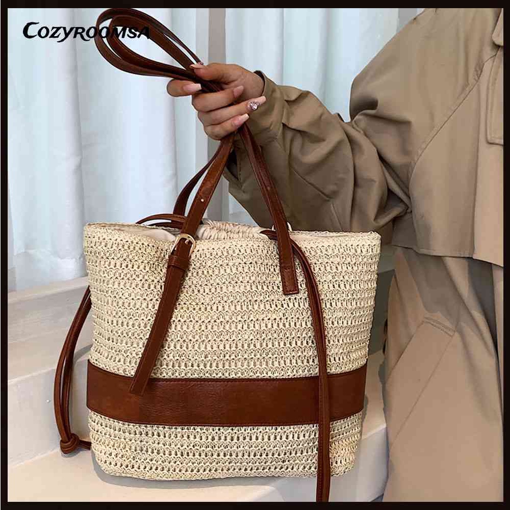 Túi Xách Rơm Đan Dung Tích Lớn Thời Trang Mùa Hè Cho Nữ