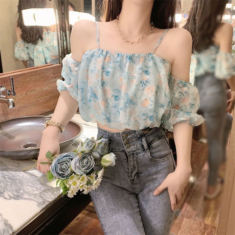 IELGY   Áo Sơ Mi Mỏng Tay Ngắn Phồng Phong Cách Pháp Cổ Điển Thời Trang Cho Nữ