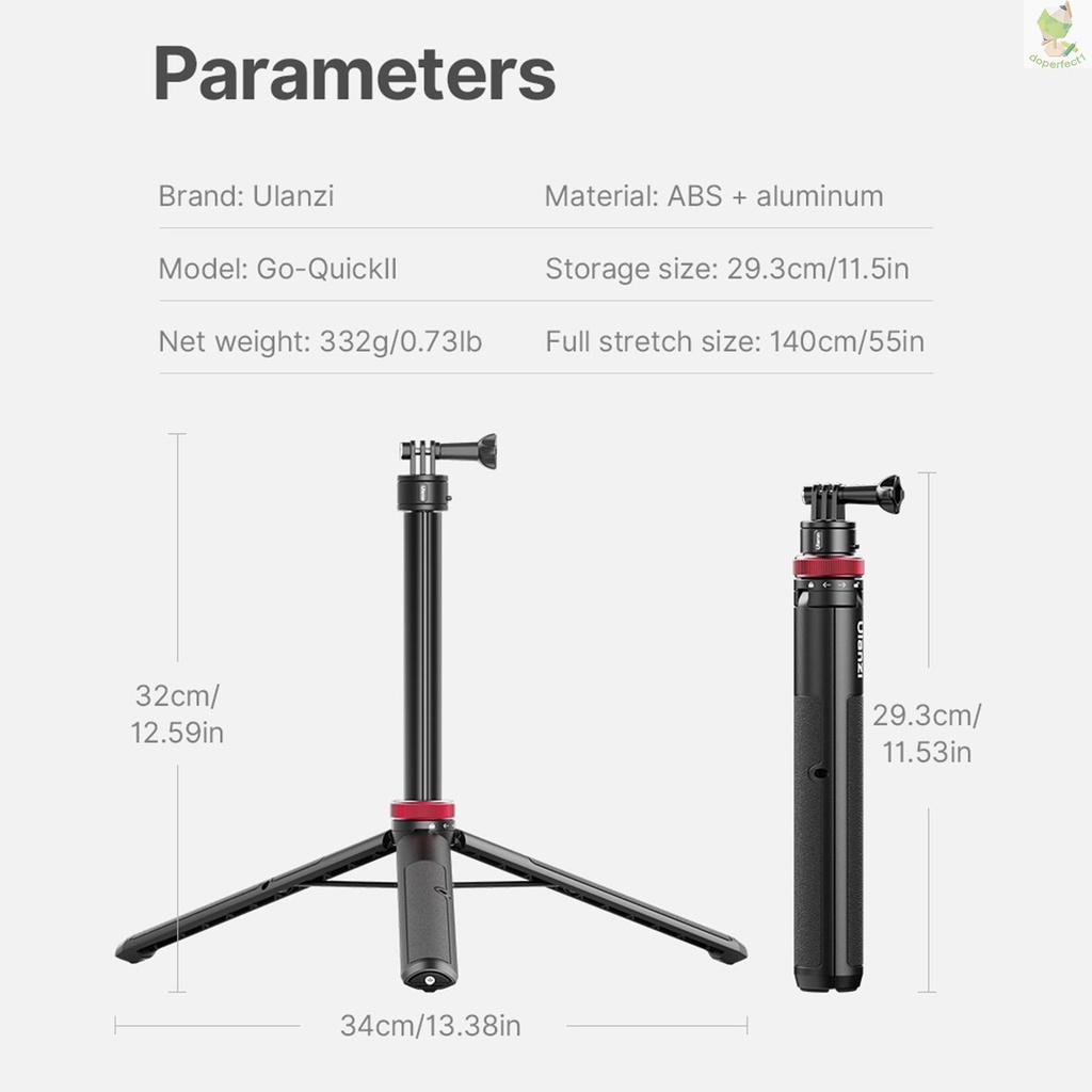 Ulanzi Go-Quick II Sports Camera Selfie Stick Tripod Magnetic Quick Release Mount Max.140cm/55in Extra Long Extension Re   Came-6.5
