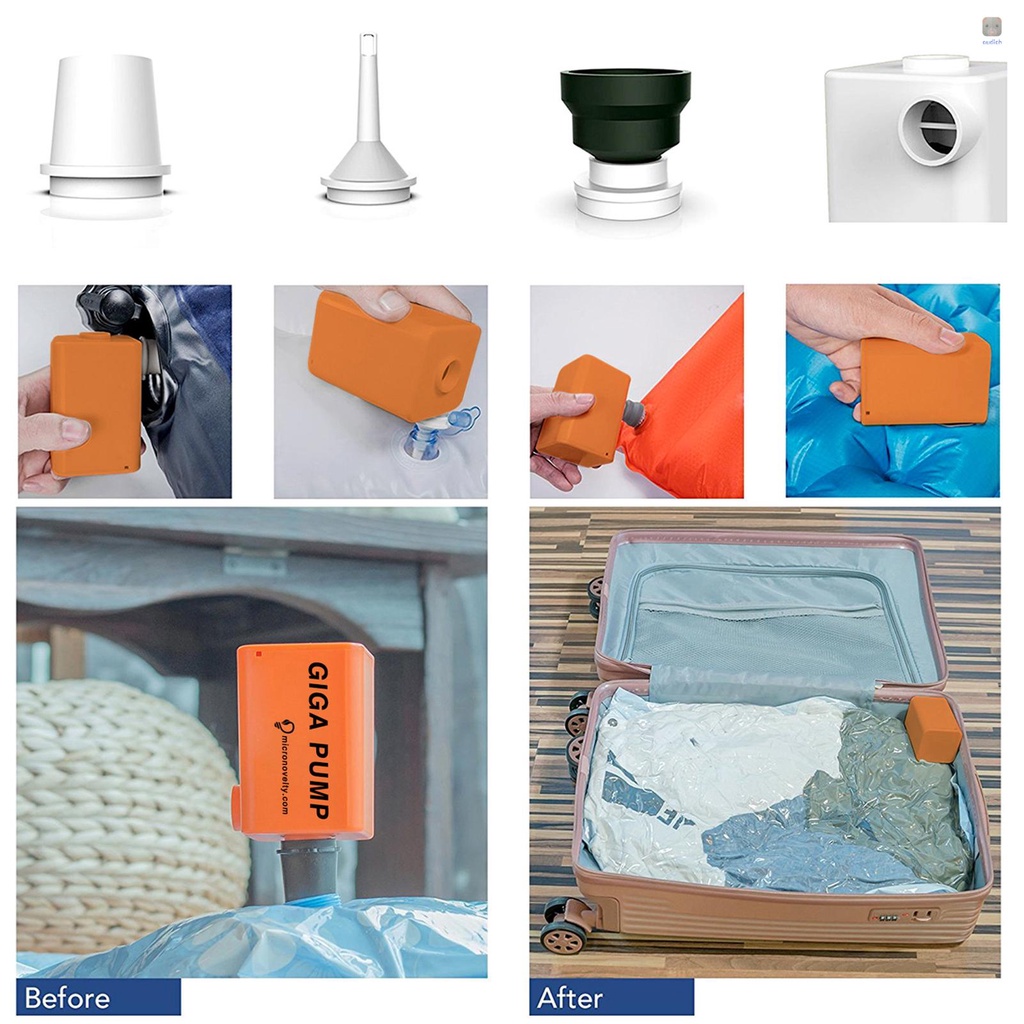 Máy Bơm Hơi Nén Khí 2 Trong 1 Sạc USB 1800PA Đa Năng Kèm 3 Đầu Phun Tiện Dụng