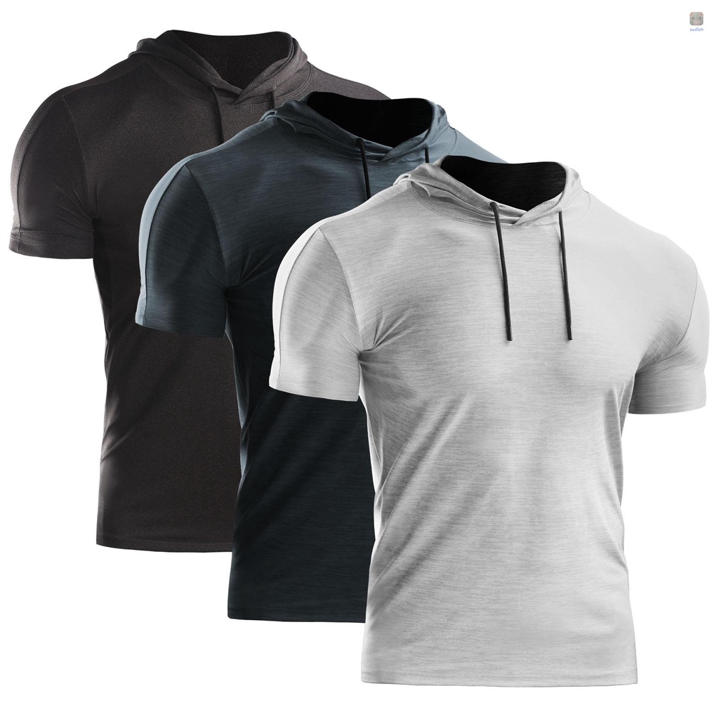 Bộ 3 Áo Thun Thể Thao Tay Ngắn Có Mũ Trùm Và Dây Rút Thoáng Khí Mau Khô Màu Sắc Thời Trang Mù