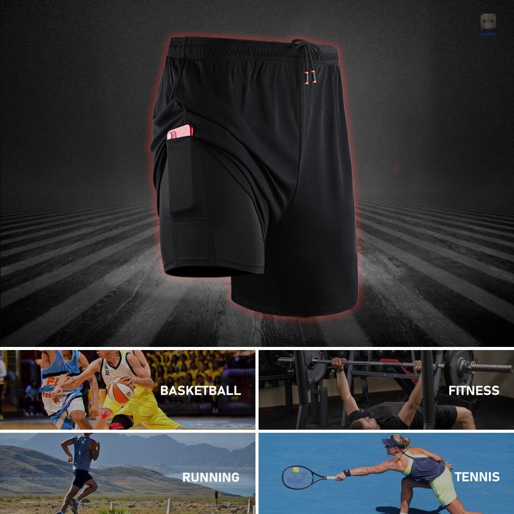 Quần Short Thể Thao / Bóng Rổ Phối Túi 2 Trong 1 Nhanh Khô Thời Trang Cho Nam