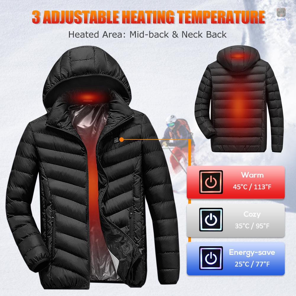 Áo Khoác Cotton Sưởi Ấm Điện Tử Có Mũ Trùm Tháo Rời Được Dành Cho Nam Nữ Trượt Tuyết Câu Cá Đi Bộ Đường Dài Cắm