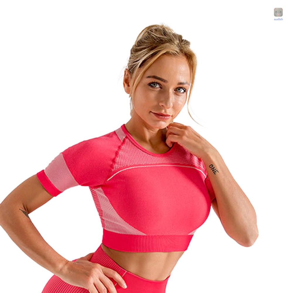 Áo Croptop Thể Thao Tay Ngắn Cổ Tròn Chất Liệu Thấm Hút Khô Thoáng Nhanh Chóng