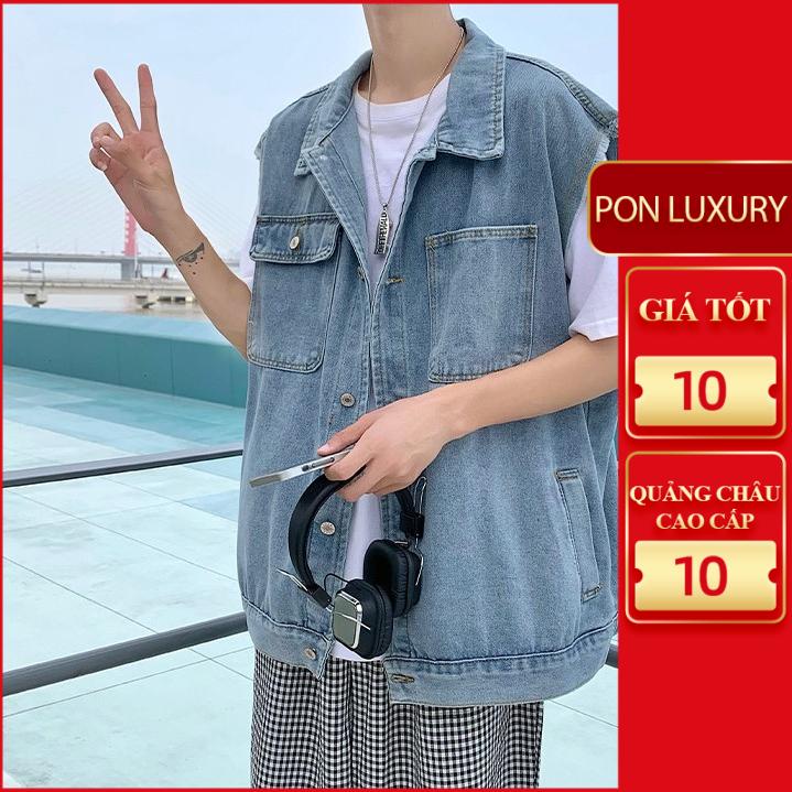 Áo khoác jean ghi lê nam nữ form rộng phong cách Hàn Quốc ponluxury hà nội