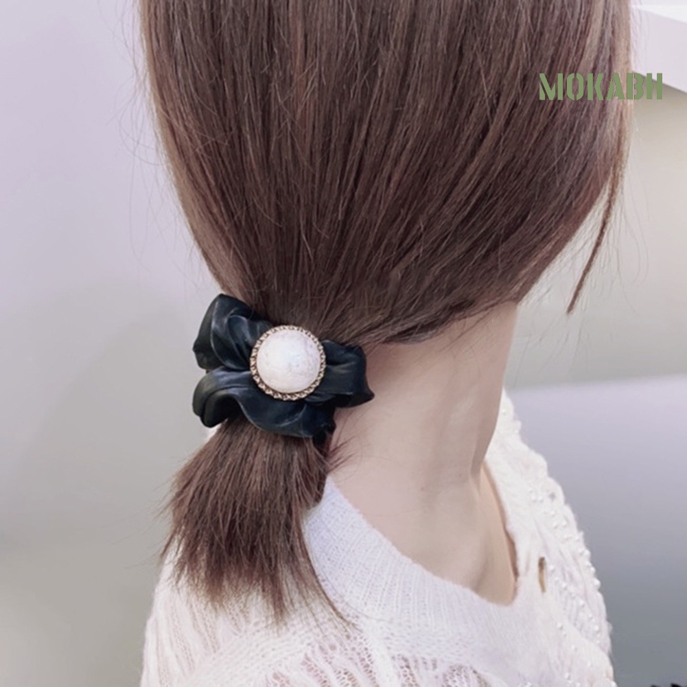 Dây Cột Tóc Co Giãn Bằng Vải Tuyn Đính Ngọc Trai Nhân Tạo Màu Trơn Thời Trang Dành Cho Nữ Giá Đỡ