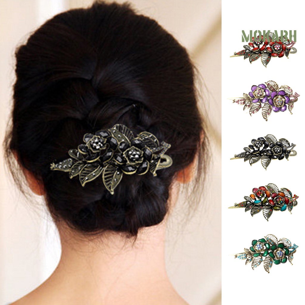 Kẹp Tóc Hình Hoa Hồng Bằng Kim Loại Đính Đá Lấp Lánh Thanh Lịch Cho Nữ