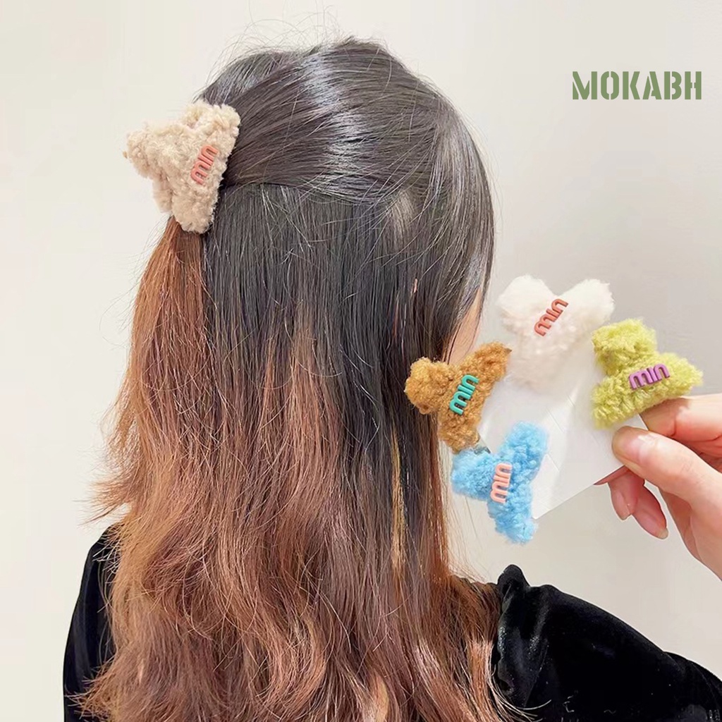 Kẹp Tóc Mềm Mại Màu Trơn Họa Tiết Chữ Phong Cách Hàn Quốc
