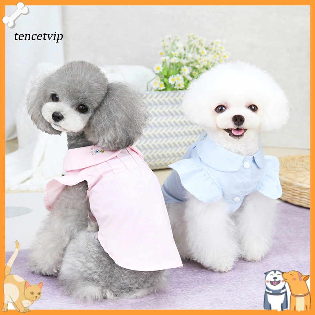 Áo Cổ Búp Bê Mỏng Thêu Họa Tiết Xinh Xắn Thời Trang Cho Thú Cưng