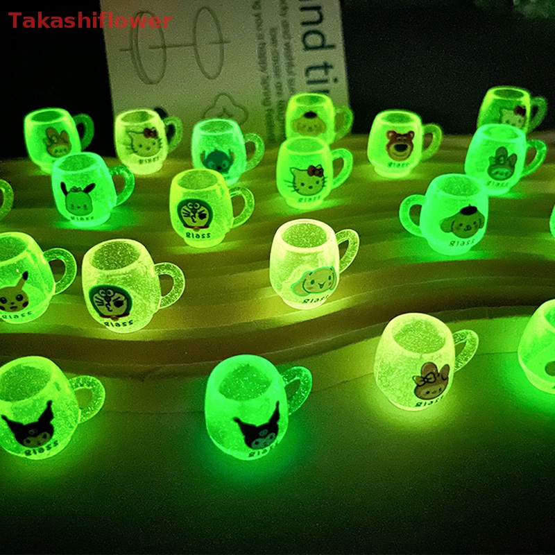 Set 5 Ly Nước Dạ Quang Bằng Nhựa Resin Họa Tiết Hoạt Hình Dễ Thương Trang Trí Tiểu Cảnh