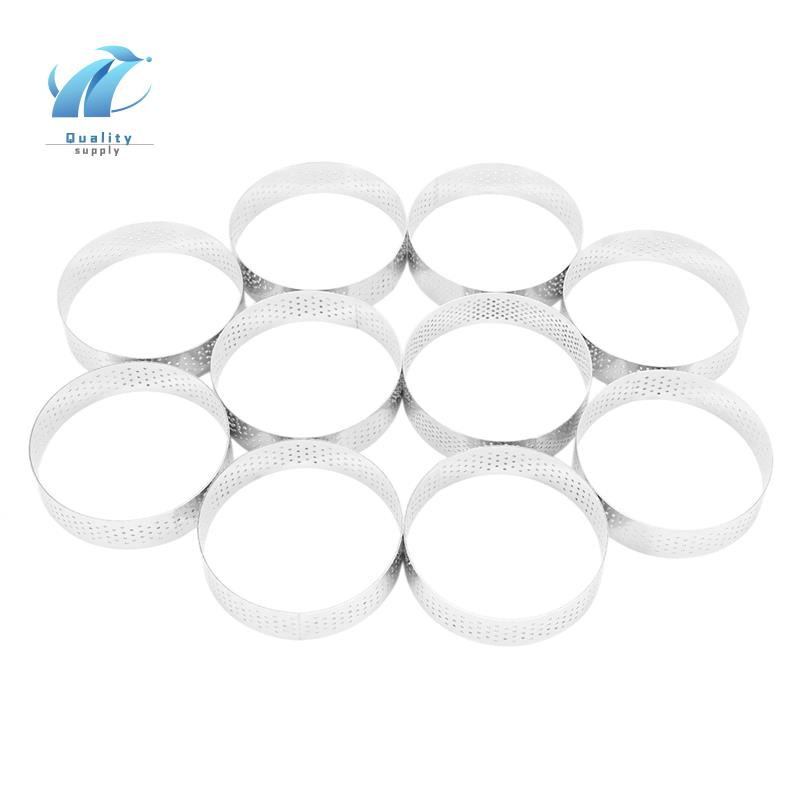 10 cái Hình tròn bằng thép không gỉ Tart Ring Tháp Pie Bánh Khuôn làm bánh Dụng cụ làm bánh Bánh đục lỗ Mousse Ring8cm