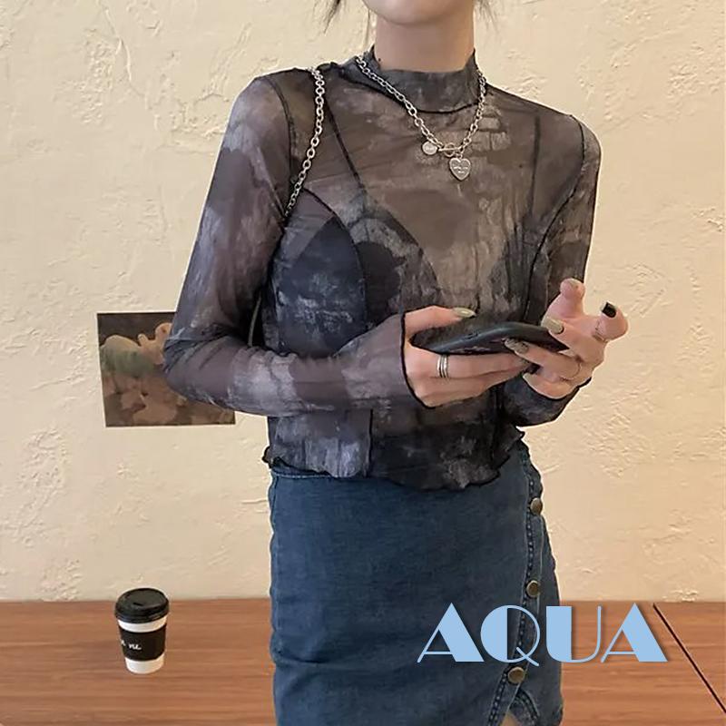 Anana Áo Thun Lưới Tay Dài Cổ Tròn In Họa Tiết Trừu Tượng Thời Trang Cho Nữ