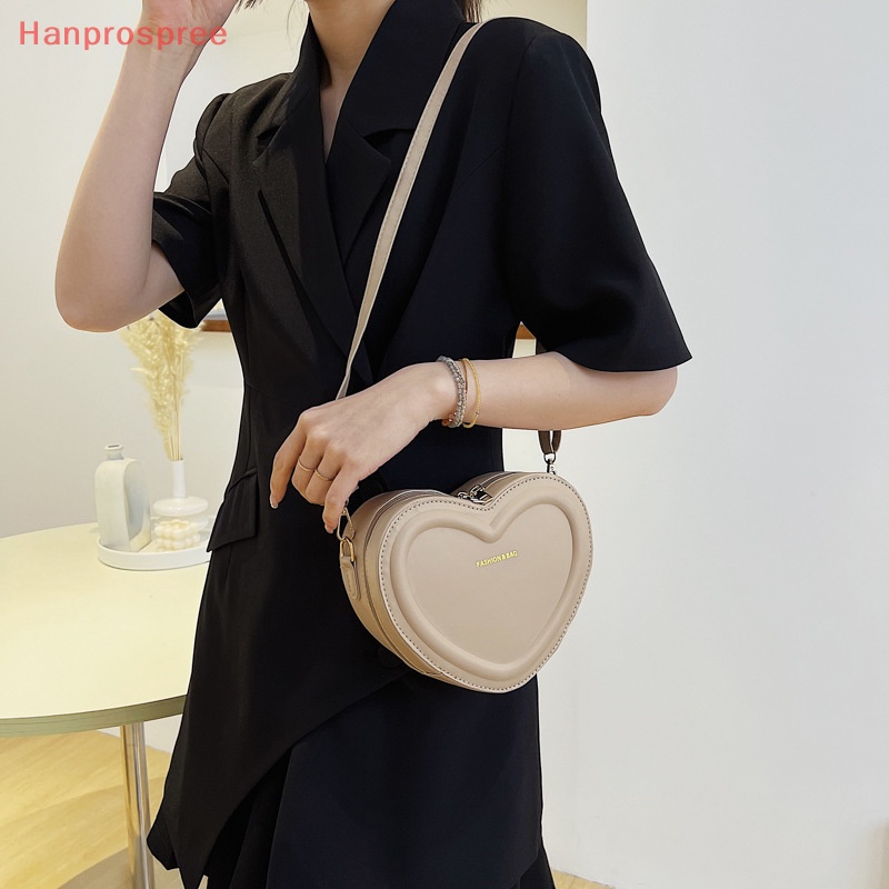 Hanprospree Túi Xách Da PU Màu Trơn Hình Trái Tim Thời Trang Cho Nữ