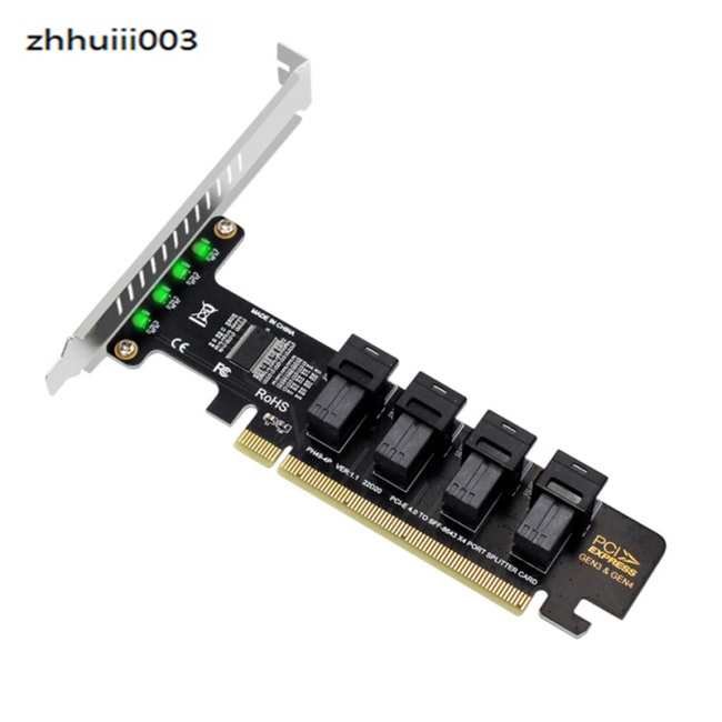 Thẻ Mở Rộng Pcie X16 Sang 4 Cổng U.2 Nvme Sff-8643 Sff-8639 Pci-e 4.0 T3eb Có Đèn Led
