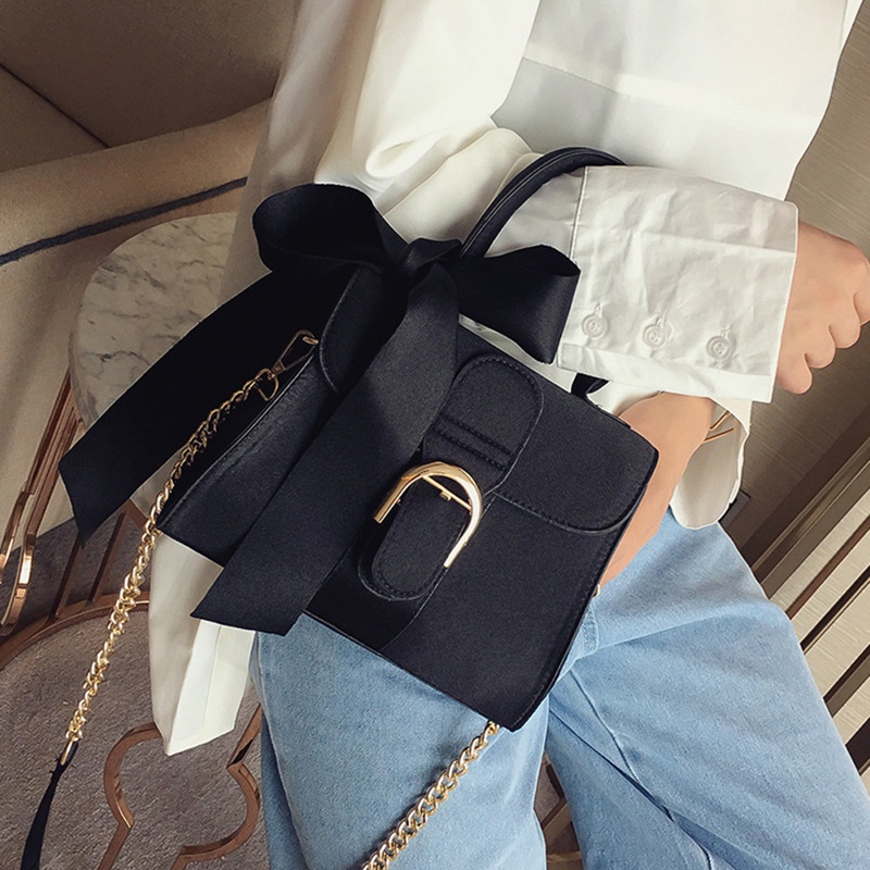 Túi Đeo Vai Phối Dây Xích Đính Nơ Phong Cách Âu Mỹ Thời Trang Cho Nữ