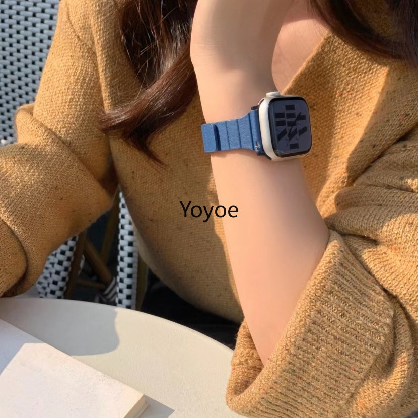 Dây Đeo Đồng Hồ Bằng Da Mỏng Từ Tính 45mm 41mm 44mm 42mm 38mm Cho iWatch Ultar 49mm 8 7 6 SE 5 4 3 2 1 40mm