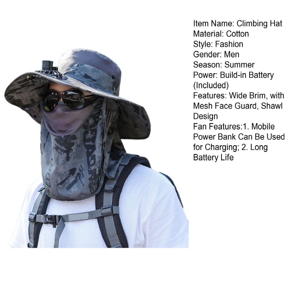 Mxittan.mx Mũ Xô In Họa Tiết Rằn Ri Kèm Quạt Có Thể Gấp Gọn Cho Nam