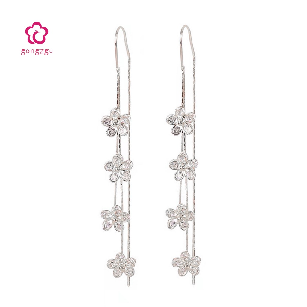 1 Cặp Bông Tai Tua Rua Hoa Đính Đá Thời Trang