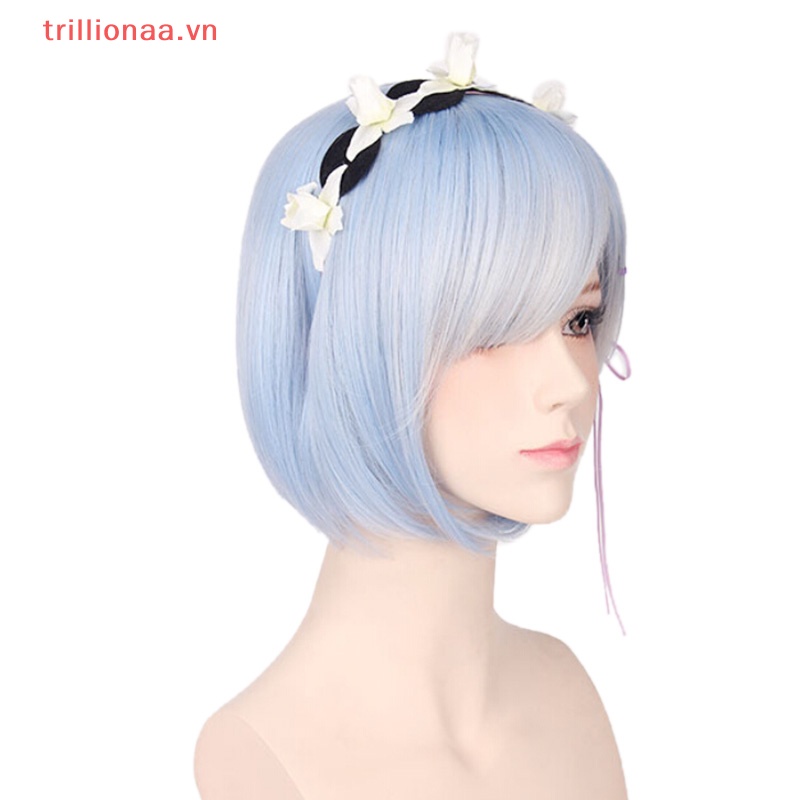 Bộ Tóc Giả + Ghim Cài Hóa Trang Nhân Vật Ram Twins Màu Hồng / Xanh Dương Trong Trillionaa Hajimeru Isekai Seikatsu