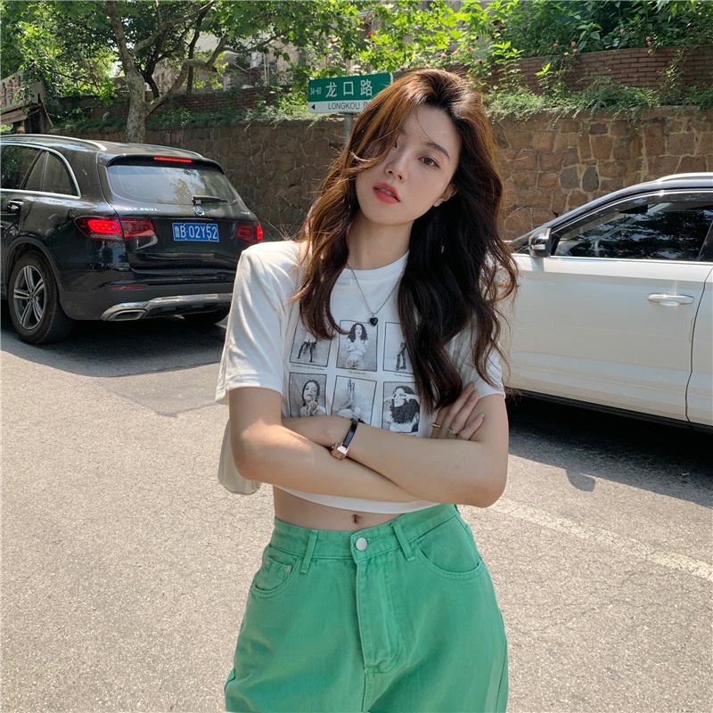 SUXI Áo Croptop Chất Liệu Cotton Dáng Ôm In Họa Tiết Phong Cách Cổ Điển Thời Trang Mùa Hè Cho Nữ