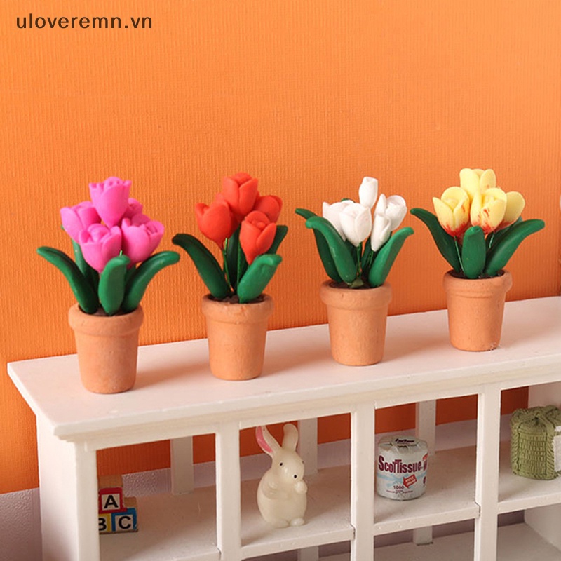 Chậu Hoa Tulip Mini Tỷ Lệ 1: 12 Dùng Trang Trí Tiểu Cảnh / Nhà Búp Bê