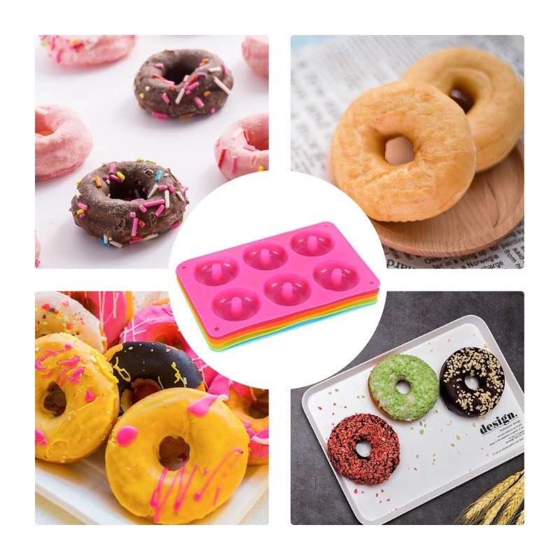 Khuôn Làm Bánh 6 Ngăn Không Dính An Toàn , Khuôn Silicon Nướng Bánh Donut Sắc Nét, Đẹp, Bền Nhiệt