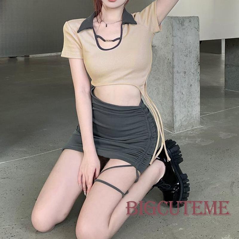 Đầm Ngắn Tay Màu Sắc Tương Phản Thời Trang Mùa Hè Dành Cho Nữ