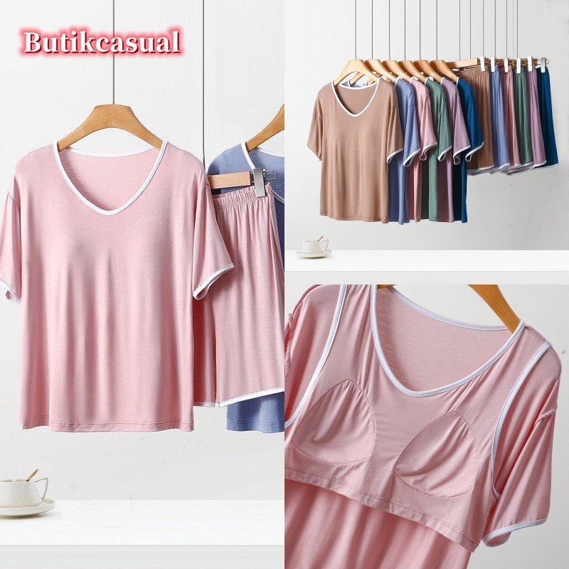 Bộ Đồ Ngủ Cotton 2 Món Dáng Rộng Thoải Mái Thời Trang Mùa Hè Mới 2023