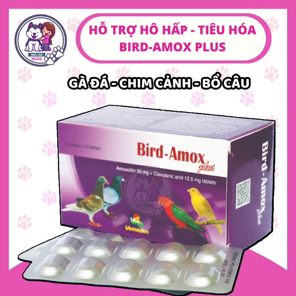 Viên uống Bird Amox Plus Vemedim phòng hô hấp, sổ mũi, chảy nước mắt, tiêu hóa cho chim cảnh, gà đá